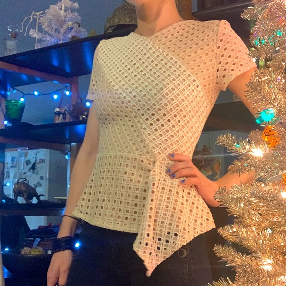 BCBG cream tan slight peplum overlay blouse - Picture 2 of 11